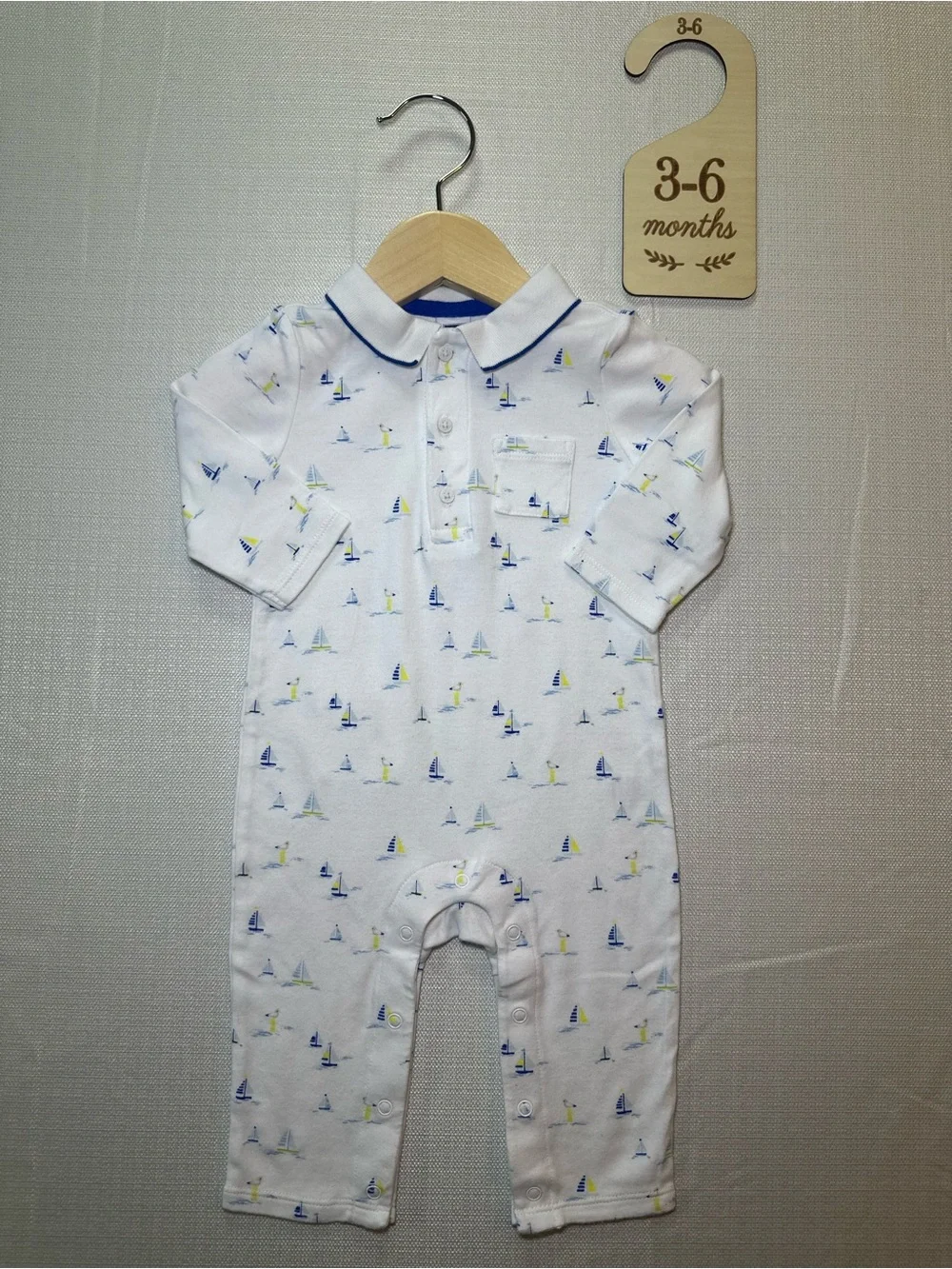 Janie and Jack Sailboat Print Polo Romper Baby Boy Nautical One-Piece